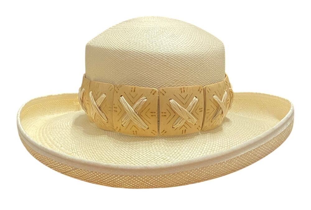 Kathy Jeanne Handwoven Straw Panama Hat Wide Brim Natural Boho Resort Coastal